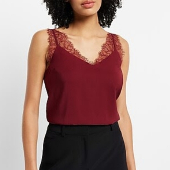 NWT Express Satin Lace V-Neck Downtown Cami size XS Red Burgundy - Picture 1 of 1